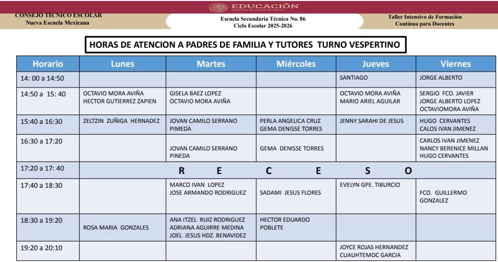TV HORARIOS DE ATENCION